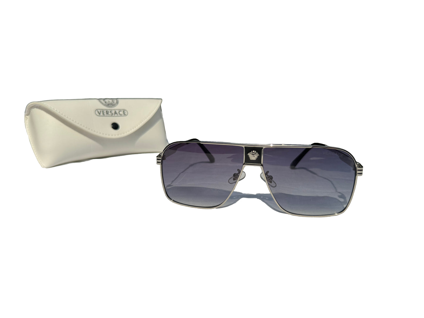 Luxury Versace Square Sunglasses - Metallic and Black Frame